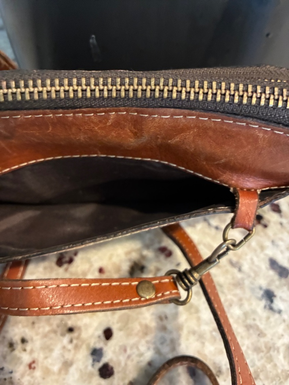 Patricia Nash Brown Leather Crossbody with Burgundy & Olive Accent - Picture 3 of 5